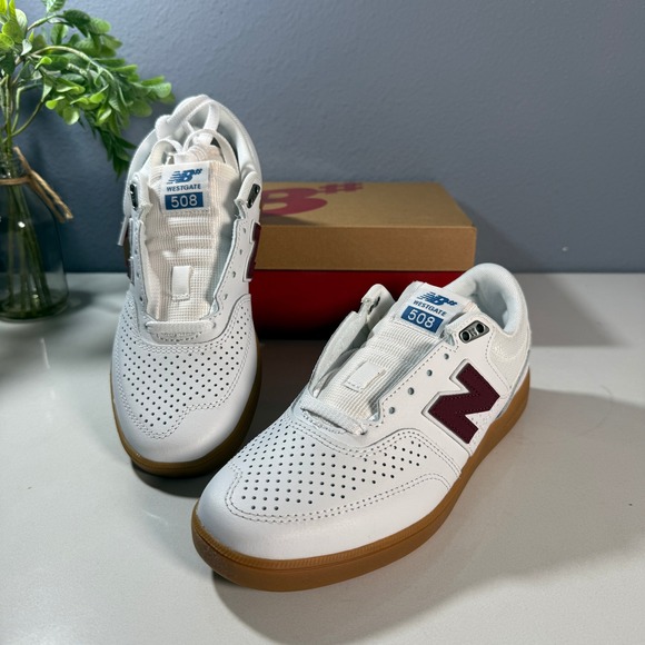 New Balance NB Numeric Brandon Westgate 508 Leather Shoes White Red Women Size 7 - Picture 5 of 7